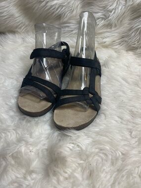 Teva Ventura leather Black Strappy cork Comfort Sandals SZ8